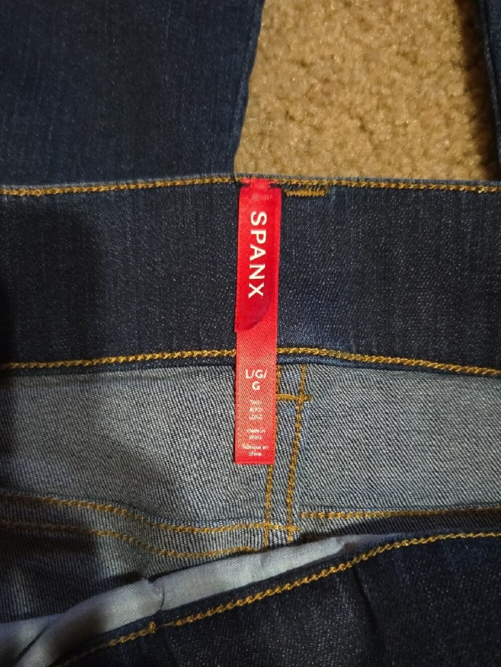 SPANX Jeans Midnight Shade Dark Blue Flare Pull On- Women LONG LARGE L Tall - Picture 8 of 8